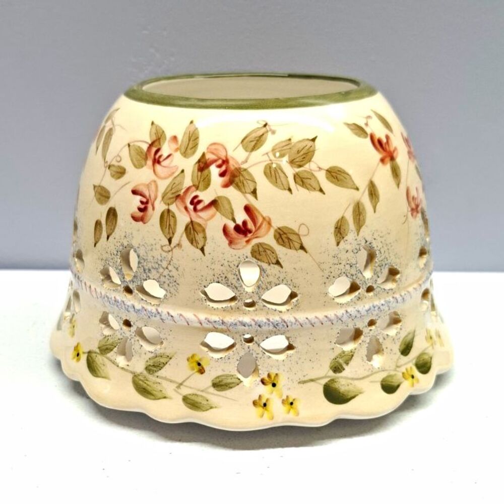 Vintage Home Interiors Floral Ceramic Jar Candle Shade Topper Large